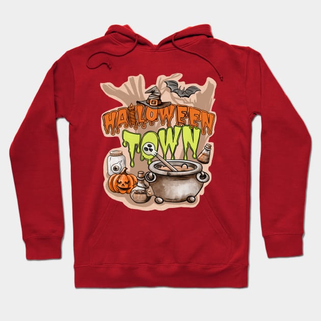 Scary Pumpkin And Bats Halloween Town Hoodie by i am Cuta